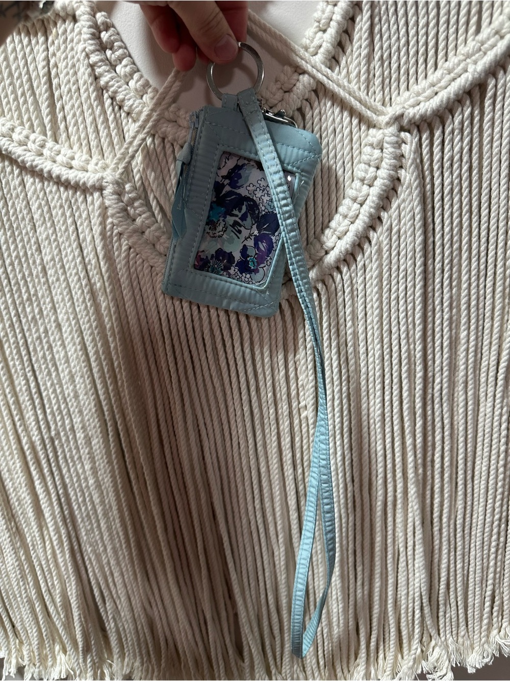Vera Bradley Light Blue Floral ID Wristlet with Key Ring